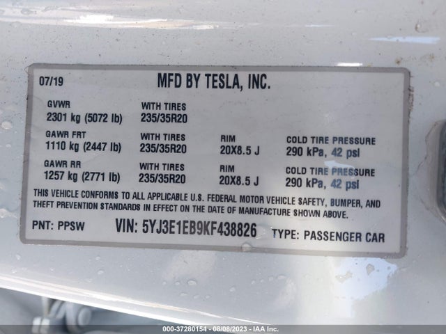 Tesla Model 3 Long Range/performance 2019 5YJ3E1EB9KF438826 Image 16