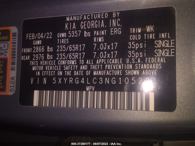 KIA SORENTO LX 2022 5XYRG4LC3NG105231 Image 9