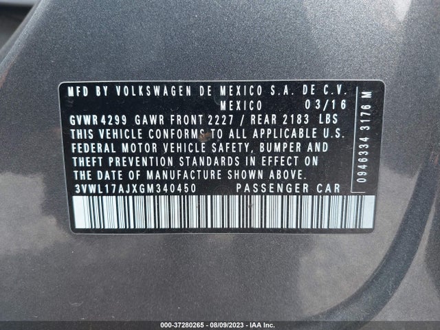 3VWL17AJXGM340450 Volkswagen Jetta Sedan 1.8t Sel