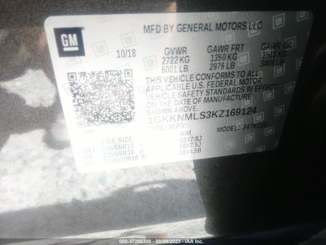 1GKKNMLS3KZ169124 GMC ACADIA SLT