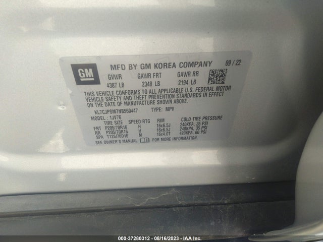 Chevrolet Trax Awd Lt 2022 KL7CJPSM7NB560447 Image 9