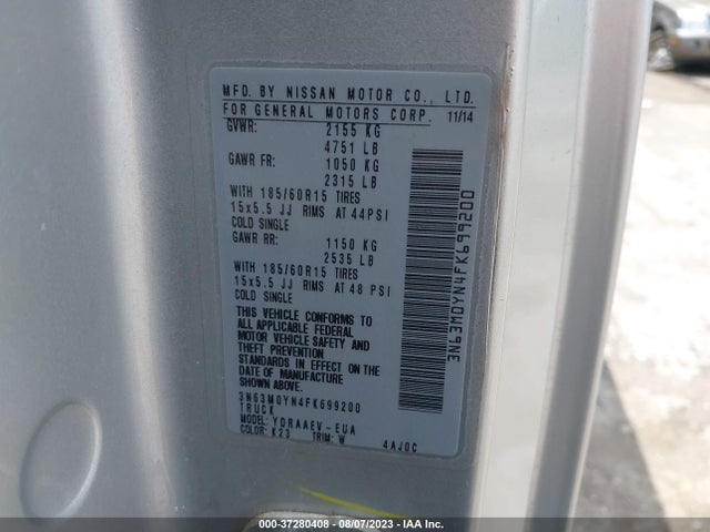 3N63M0YN4FK699200 Chevrolet City Express Cargo Van Ls