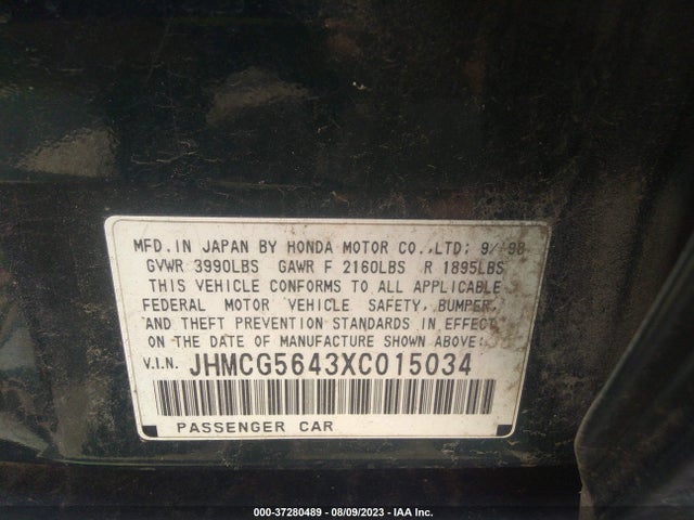 1999 HONDA ACCORD SDN LX VIN: JHMCG5643XC015034