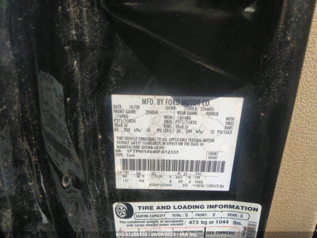 2009 FORD F-150 XL/XLT/FX4/LARIAT VIN: 1FTPW14V49FA12333