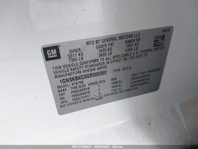 Chevrolet Tahoe Lt 2016 1GNSKBKC6GR366080 Image 9