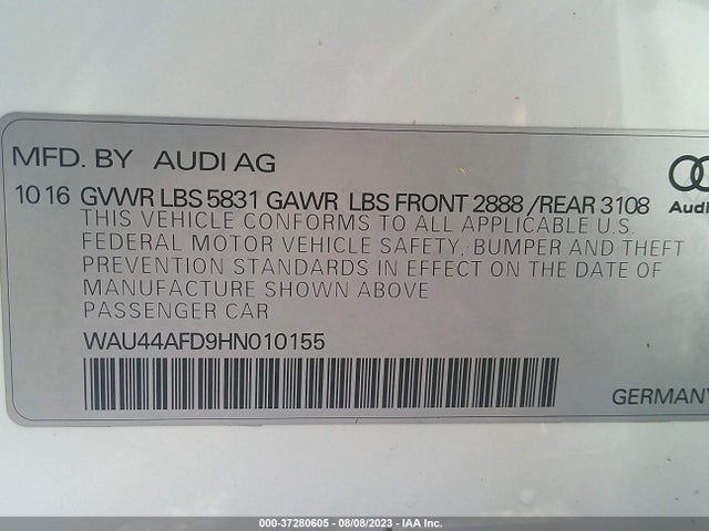 WAU44AFD9HN010155 Audi A8 L