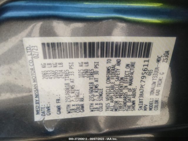 5N1BT3BA7PC795611 Nissan ROGUE SV