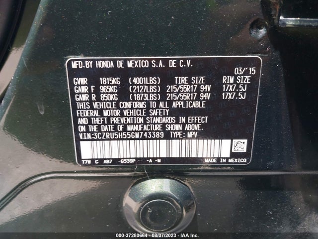 Honda HR-V EX 2016 3CZRU5H55GM743389 Image 9