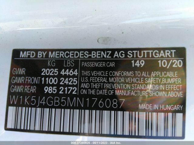 W1K5J4GB5MN176087 Mercedes-Benz Cla Cla 250