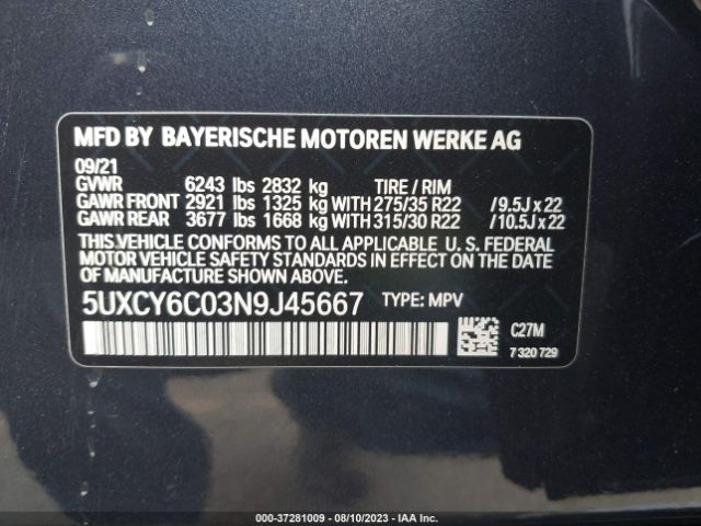 5UXCY6C03N9J45667 BMW X6 Xdrive40i