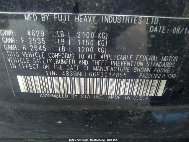 2015 SUBARU LEGACY 3.6R LIMITED VIN: 4S3BNEL66F3014855