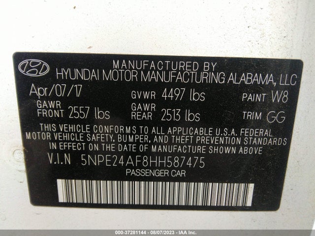 Hyundai Sonata 2.4l 2017 5NPE24AF8HH587475 Image 9