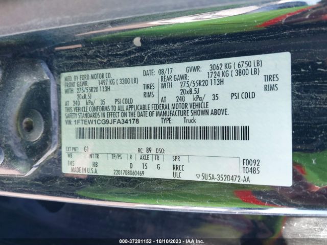 1FTEW1CG9JFA34178 Ford F-150 Xl/xlt/lariat