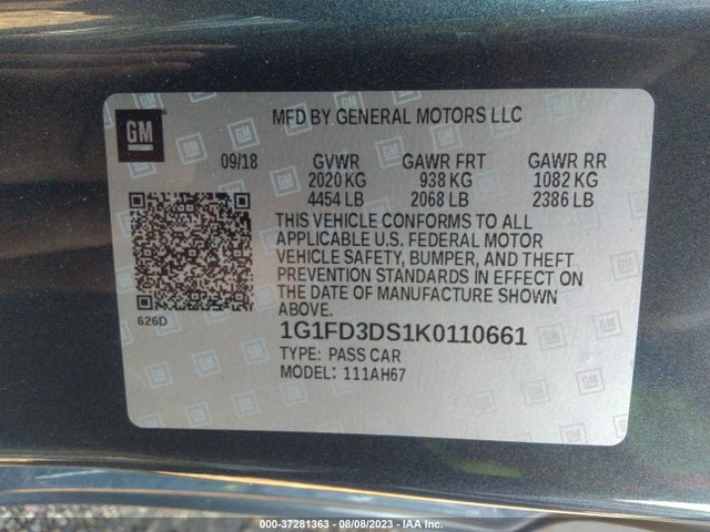Chevrolet Camaro 2lt 2019 1G1FD3DS1K0110661 Image 9