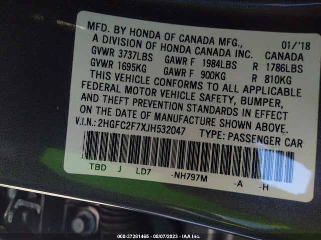 Honda Civic Sedan Ex 2018 2HGFC2F7XJH532047 Image 9