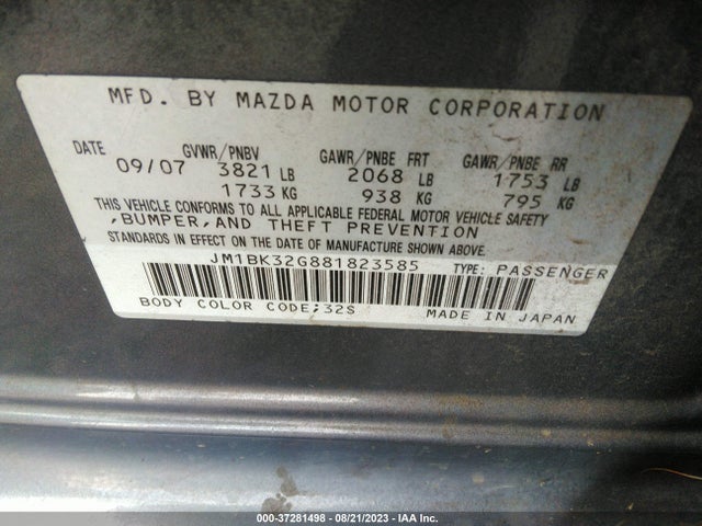 2008 MAZDA MAZDA3 I TOURING *LTD AVAIL VIN: JM1BK32G881823585