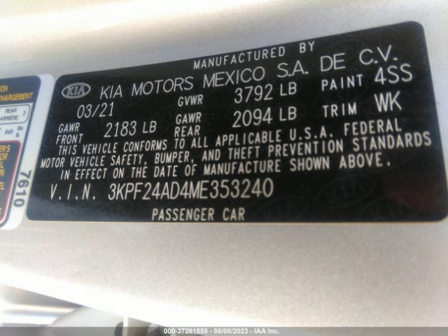 3KPF24AD4ME353240 KIA Forte Lxs