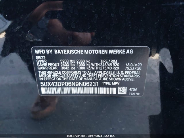 BMW X3 Sdrive30i 2022 аукцион фото