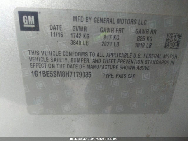 Chevrolet CRUZE LT 2017 1G1BE5SM8H7179035 Image 9