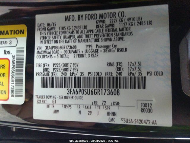 3FA6P0SU6GR173608 Ford Fusion Energi Titanium