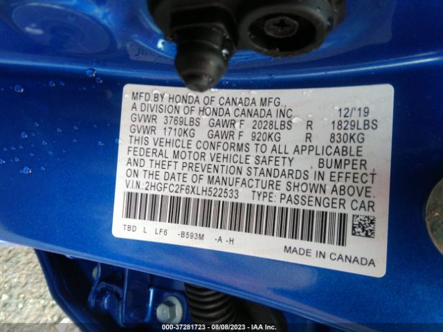 2HGFC2F6XLH522533 Honda Civic Sedan Lx
