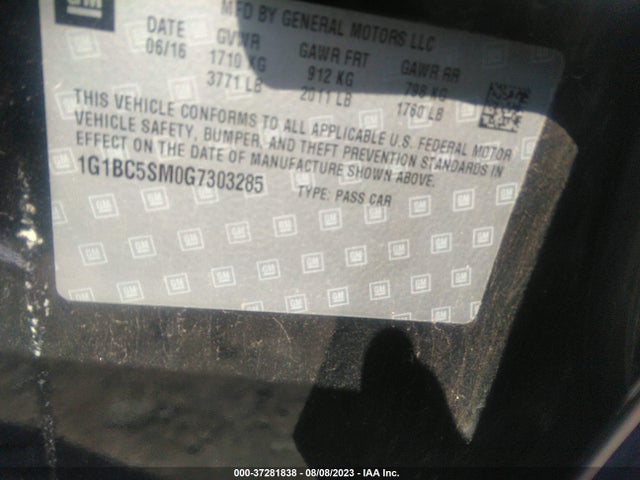 Chevrolet CRUZE LS 2016 1G1BC5SM0G7303285 Image 9