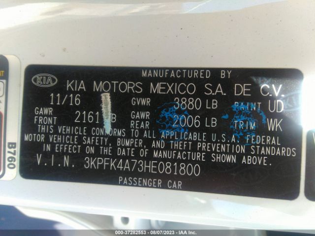 3KPFK4A73HE081800 KIA FORTE LX