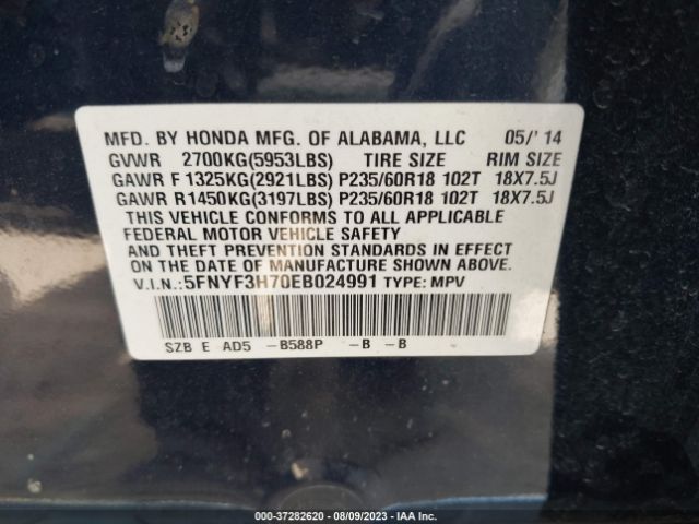 5FNYF3H70EB024991 Honda Pilot Ex-l