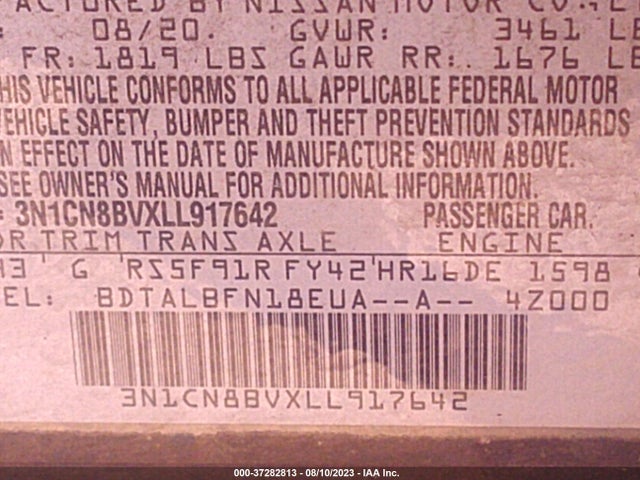 Nissan VERSA S 2020 3N1CN8BVXLL917642 Image 9