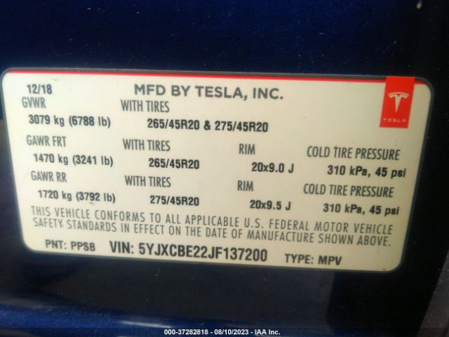 5YJXCBE22JF137200 Tesla Model X 75d/100d/p100d