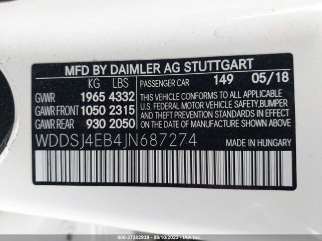 WDDSJ4EB4JN687274 Mercedes-Benz Cla Cla 250
