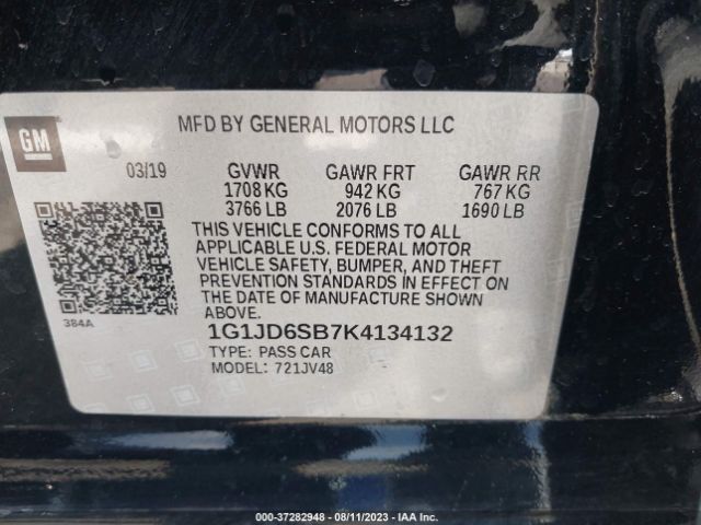 Chevrolet SONIC LT 2019 1G1JD6SB7K4134132 Image 9