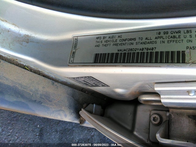 2000 AUDI A4 VIN: WAUAC28D2YA070407