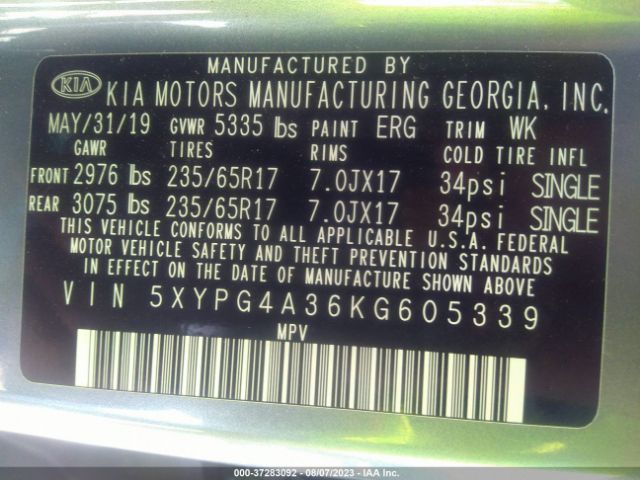 5XYPG4A36KG605339 KIA SORENTO L