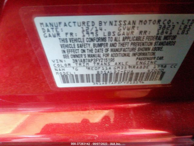 3N1AB7AP3FY215196 Nissan Sentra Sr/sl/s/sv/fe+ S