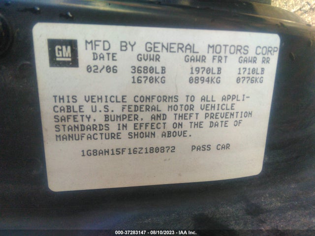 37283147 :رقم المزاد ، 1G8AN15F16Z180872 vin ، 2006 Saturn Ion مزاد بيع