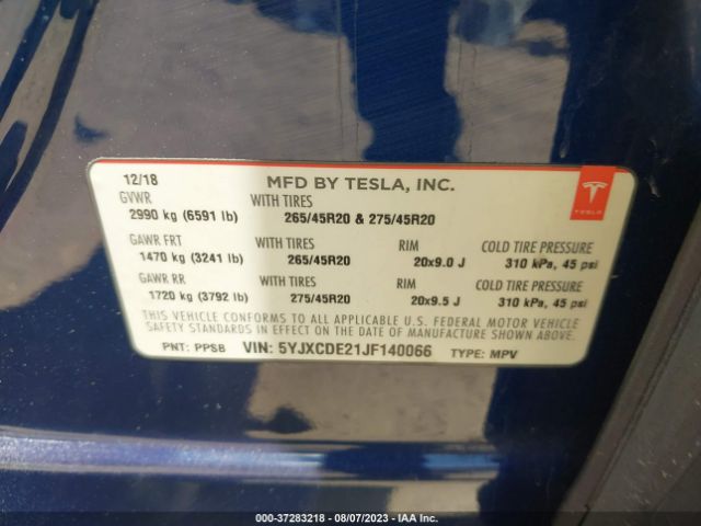 5YJXCDE21JF140066 Tesla Model X 75d/100d/p100d