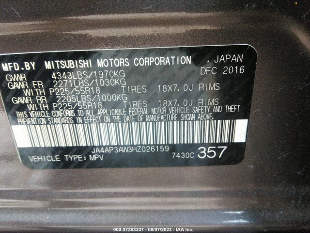 2017 MITSUBISHI OUTLANDER SPORT SE 2.4 VIN: JA4AP3AW3HZ026159