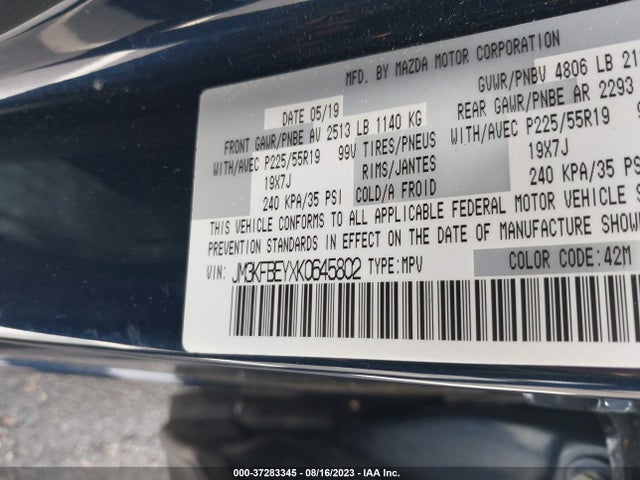 2019 MAZDA CX-5 SIGNATURE VIN: JM3KFBEYXK0645802