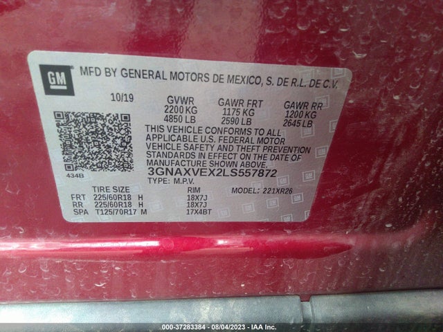2020 CHEVROLET EQUINOX LT VIN: 3GNAXVEX2LS557872