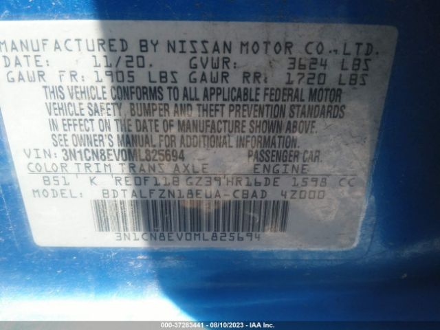 3N1CN8EV0ML825694 Nissan VERSA SV