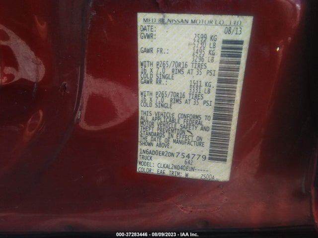 2013 NISSAN FRONTIER SV VIN: 1N6AD0ER2DN754779