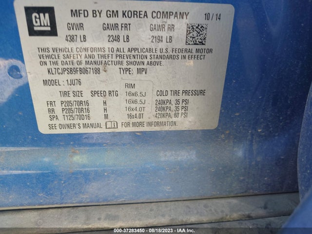 Chevrolet Trax 1ls 2015 KL7CJPSB9FB067188 Image 9