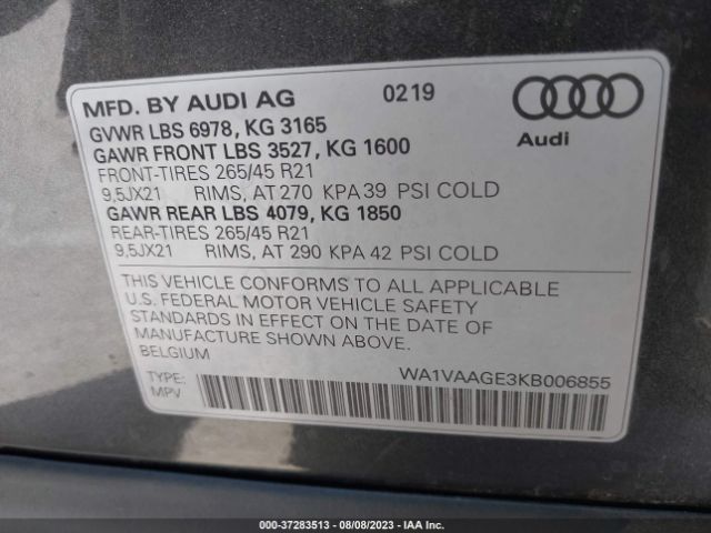 WA1VAAGE3KB006855 Audi E-tron Prestige
