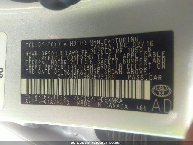 Toyota Corolla L/le/s/s Plus/le Plus 2016 2T1BURHE6GC627089 Image 9