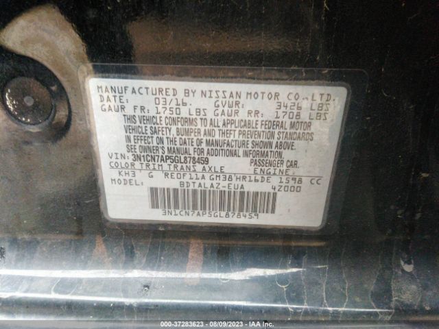3N1CN7AP5GL878459 Nissan Versa S Plus