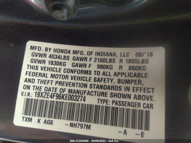 Honda Insight Touring 2019 19XZE4F96KE003274 Image 9