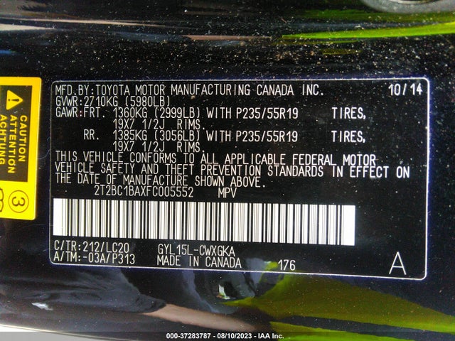 2T2BC1BAXFC005552 Lexus RX 450H