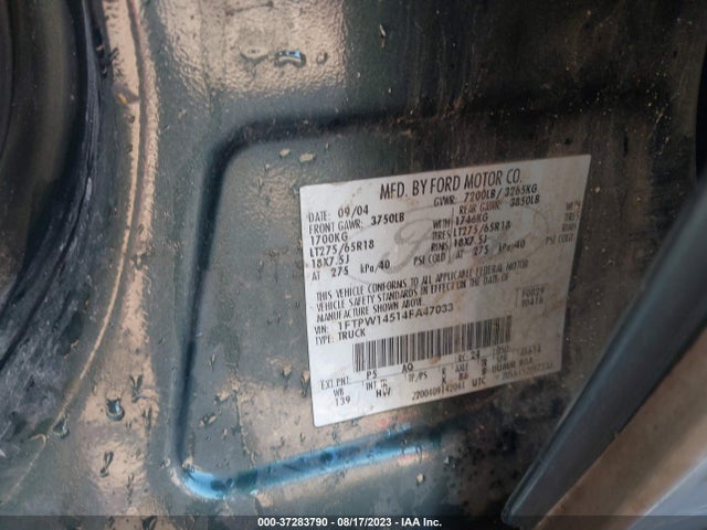 2004 FORD F-150 XLT/FX4/LARIAT VIN: 1FTPW14514FA47033