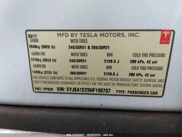 5YJSA1E29HF190707 Tesla Model S 100d/90d/75d/60d/p100d